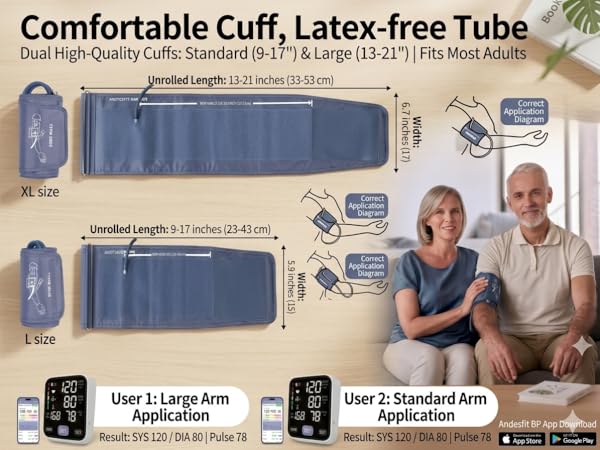 Includes Extra Large 13-21 inches and 9-17 inches Large blood pressure monitor
