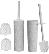 Topsky 2 Pack Compact Toilet Brush & Holder Set, Plastic Round Barrel Loo Brush with 2 Replacemen...