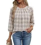 WIHOLL 3/4 Length Sleeve Womens Tops Pleated Front Crew Neck Blouses Dressy Casual Business Casua...