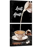 iHAPPYWALL 2 Pieces But First Coffee Sign Wall Art Vintage Black and White Coffee Bean Cup Pictur...