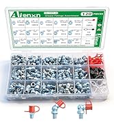 Aienxn 120PCS Grease Fittings Assortment, SAE & Metric Zerk Grease Fitting Straight 45 90 Degree ...