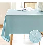 AUSSPVOCT Textured Linen Tablecloth Rectangle 52x70 Water Resistant Spill-Proof Wipeable Light Bl...