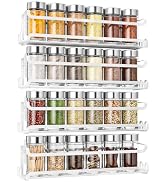 LUCYCAZ 4 Pack Wall Mounted Spice Rack with 16 Hooks, Spice Rack Organizer for Cabinet Pantry Doo...