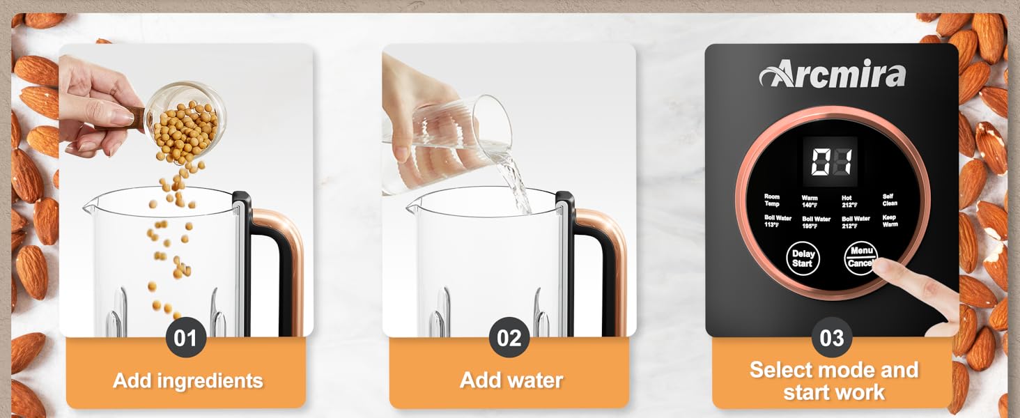 Automatic Nut Milk Maker Almond Milk Maker with Delay Start/Keep Warm/Boil Water