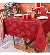 Biscaynebay Christmas Red Tablecloth Rectangle Tables 60x102 Inch-Fabric Xmas Holiday Winter Tabl...