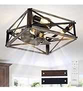 addlon Caged Low Profile Ceiling Fans with Lights and Remote, Small Farmhouse Flush Mount Fandeli...