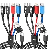 Travel 4 in 2 Charging Cable, USBA/C Multi Charging Cable for Multiple Devices with Two Type-C/Li...