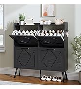 Nicetree Shoe Cabinet with 4 Flip Drawers, Hidden Shoe Rack Cabinet with Metal Legs, Farmhouse Na...