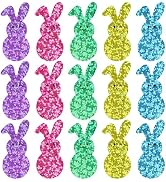 Easter Stickers 600 Pcs Laser Bunny Stickers 1.5 Inch 5 Colors Easter Bunny Stickers Rabbit Self-...