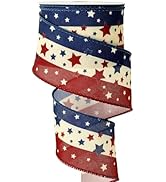 Whaline Patriotic Wired Edge Ribbon 2.5 Inch 250th Anniversary Craft Ribbon Retro Red Blue Star D...