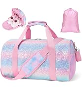 BrainyBees Dance Bag for Girls - Kids Duffle Bag with Shoe Compartment and Wet Pocket, Water Resi...