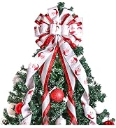 Christmas Tree Topper Christmas Wreath Bow, 52 * 13 inches Tree Toppers Bow withSanta Claus Patte...