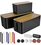 3 Pack Cable Management Box with 18 PCS Cable Management Set - Large & Medium & Small Wooden Grai...