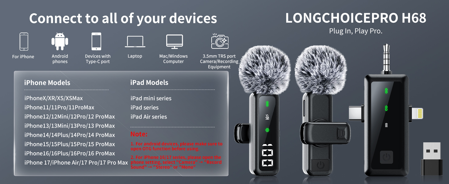 wireless lavalier microphone for iphone 2 pack