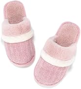 Womens Cozy Memory Foam Slippers Soft Warm Slip On Faux Fur House Slippers,Anti-Skid Rubber Sole,...