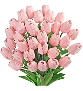 Ouddy Decor 30 Pcs Pink Artificial Tulip Flowers PU Real Touch Fake Plants Faux Bouquet for Room ...