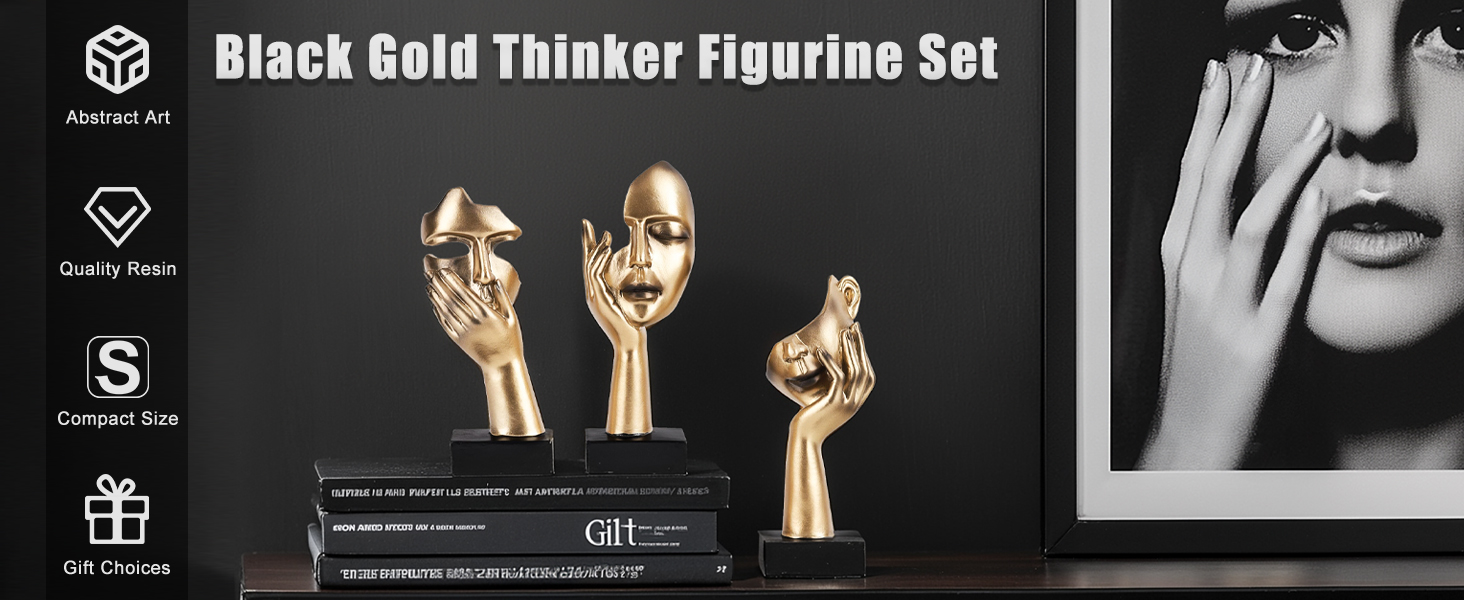 Black Gold Thinker Figurine Set