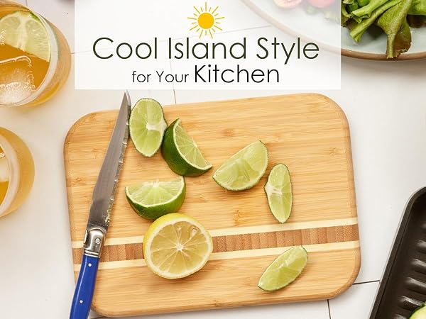 A lime being slice on the Barbados Serving and Cutting Board.