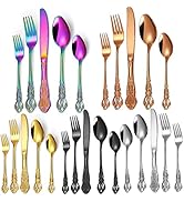 A·HOUSEWARE 100 Piece Vintage Relief Silverware Set with Mirror Polished Finish, Anti-Rust Flatwa...