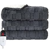 Easthome Electric Heated Throw Blanket - Jacquard Checkered Sherpa 50"x60" Fast Heating Bed Blank...