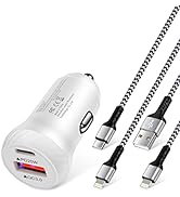 iPhone Car Charger, 38W USB C Lighter Adapter + Lightning Cables for iPhone 14 13 Pro Max 12 11 M...