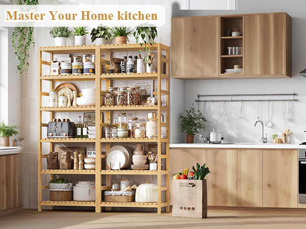 FOTOSOK 6-Tier Bamboo Shelf