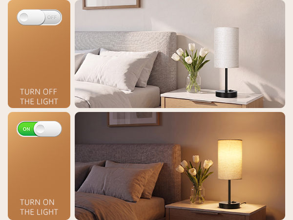 Table Lamps for Bedroom Set of 2 Small Lamp AC Outlet Charging Port, 3 Color Temperatures Desk Light