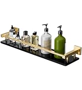 Alise Glass Shelf with Railing for Bathroom, Gold Bathroom Shelves Wall Mounted, Modern Floating ...