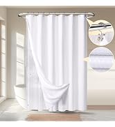 River Dream Waffle 3 in 1 Shower Curtain Set, White Fabric Shower Curtain and Clear Liner Set wit...
