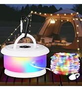 Bylitodt Camping String Lights, Retractable 32.8ft RGB Flash Lamp, Rechargeable Fairy LED Rope Li...