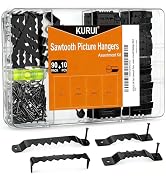 KURUI 100 Pack Sawtooth Picture Hangers, Heavy Duty Picture Hanging Kit with Nails, 4 Sizes with ...