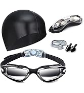 Hurdilen Swim Goggles Swimming Goggles No Leaking with Nose Clip, Earplugs, Swim Cap and Case for...