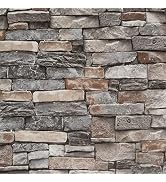Abyssaly Brick Wallpaper Peel and Stick Faux Stone Brick Stick on Wallpaper 23.6" X 118" Thick Re...