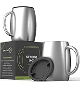 Stainless Steel Insulated Coffee Mugs Set of 2 (14oz) – Double Wall Coffee Cups with Spill Resist...