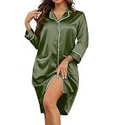 ANGGREK Women's Nightgown Silk Nightwear for women Comfy Sleep Nightshirt Button Down Pajama Dres...