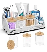 Marble Toothbrush Holder for Bathroom Organizer Countertop, Toothbrush Organizer with 3PCS Qtip H...