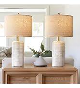 PoKat 23" Modern Ceramic Table Lamp Set of 2 for Living Room White Desk Lamps for Bedroom Farmhou...