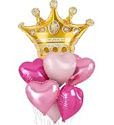 Froova Pink Mixed Heart and Crown Balloon, Gold Large Crown Foil Balloons with Hot Light Pastel P...