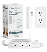SakerPlus Outlet Concealer Power Strip-Outlet Cover Extender with 3AC Outlets-8ft Flat Plug Exten...