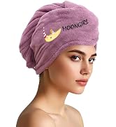 AGKXHDEC 1 Pack Double Layer Microfiber Hair Towel, Hair Turbans for Wet Hair,Purple with Moon