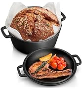 TeamFar 5QT Dutch Oven Pot With Lid, 2-in-1 Pre-seasoned Cast Iron Dutch Oven Nonstick Stock Cook...