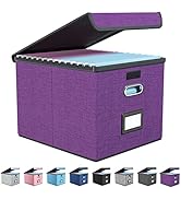 Upgrade File Organizer Box with Lids, Huolewa Collapsible Linen Hanging Filing & Storage Box with...