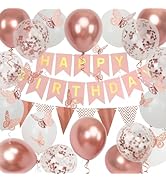 Rose Gold Birthday Decoration, 18 pcs 12 inch Happy Birthday Banner with Butterfly Stickers and B...