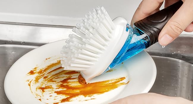 MR.SIGA Dish Scrub Brush with Soap Dispenser for Pot Pan Sink Cleaning, Black