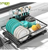 MERRYBOX Dish Drying Rack Space-Saving Dish Racks for Kitchen Counter with Drainboard, Rustproof ...