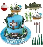 Gone Fishing Happy Birthday Cake Topper, 17Pcs Fisherman Themed Decoration for Retirement Party S...