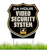 24 Hour SHIELD Video Surveillance Sign - Home Security CCTV System in Operation Yard Sign (Black ...