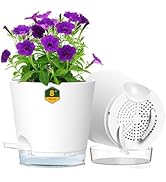 Meowell 8 inch Self Watering Pots for Indoor Outdoor Plants, 2 Pack Flower Plant Pots with Draina...