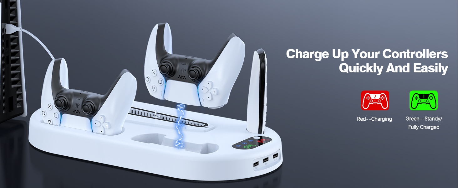 AMZDM Cooling Station PS5 Slim Stand with Charging Station PlayStation 5 Console Cooler