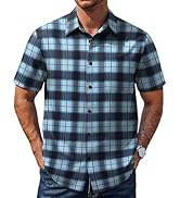 COOFANDY Men's Plaid Shirt Short Sleeve Casual Button Down Shirts Wrinkle Free Stretch Dress Shir...